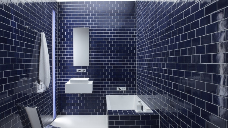 全蓝色瓷砖浴室景观形象